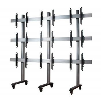 SYSTEM X – Universal 3 X 3 Mobile Videowall Stand (for 46" To 55") – Silver Columns