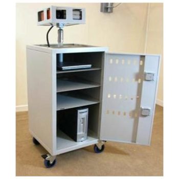 Secure Mobile AV Trolley Allows A Permanent Projector Set Up To Be Shared Between User Groups With Minimum Fuss – White