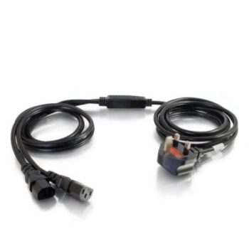 3m UK Mains To 2 X IEC C13 Female Splitter Cable Black